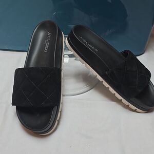 J/SLIDES QUILTED ONE BAND JSLIDE BLACK SLIDE LEATHER SANDAL 7.5 M
